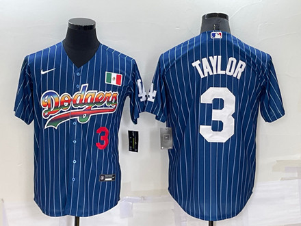 Men's Los Angeles Dodgers #3 Chris Taylor Navy Mexico Rainbow Cool Base Stitched Baseball Jersey